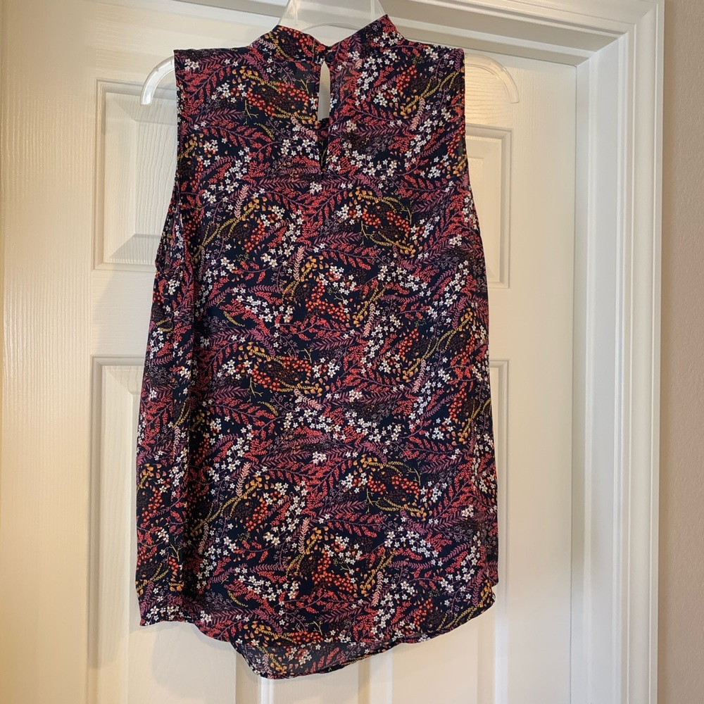 NWT L LOFT Floral Tie Neck Shell - Picture 6 of 8